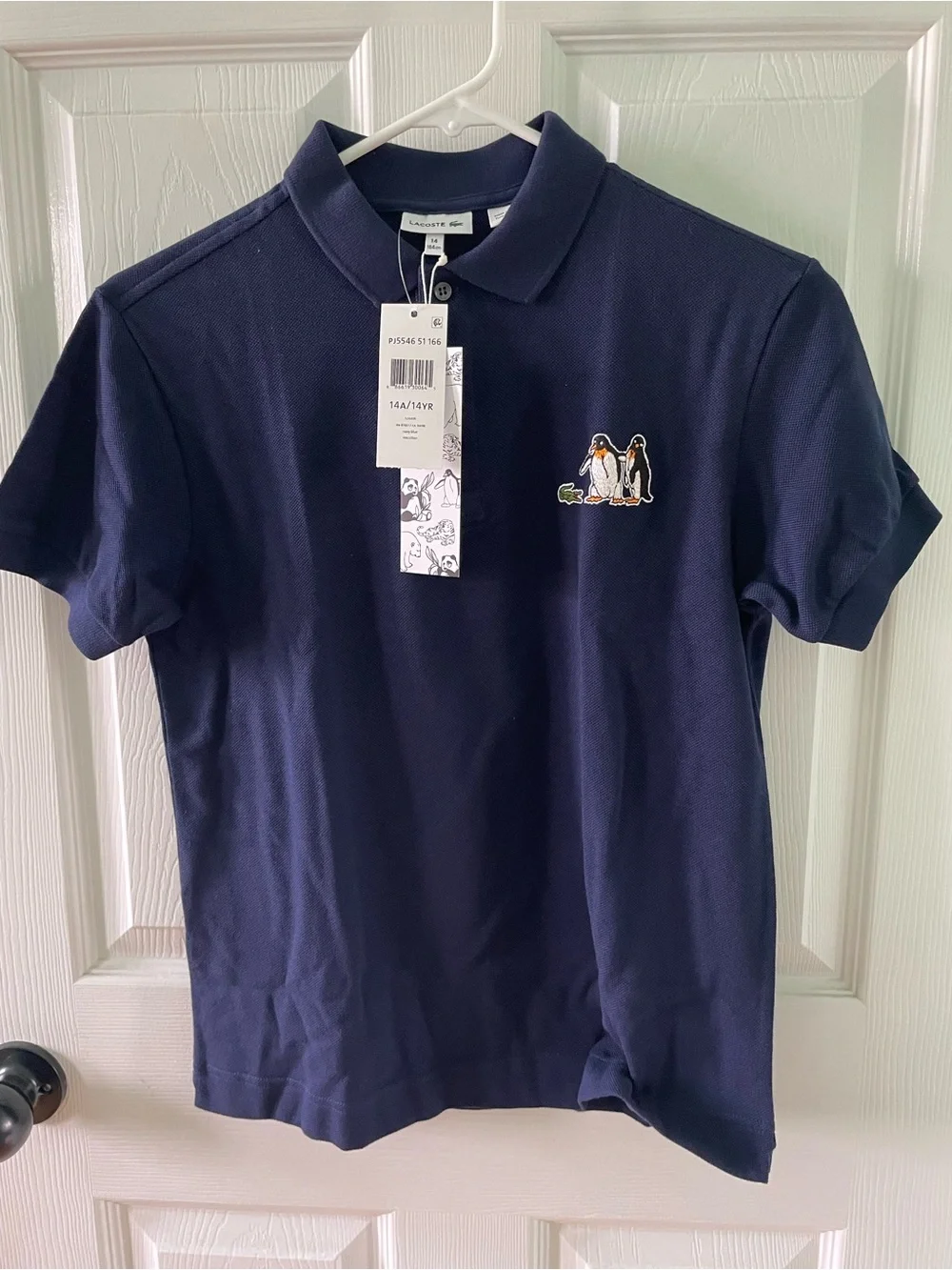 NWT Lacoste Kids Classic Cotton Pique Polo Shirt Navy Blue Youth 14 With Box